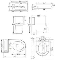 Harbour Clarity 2 in 1 Wash Basin & Close Coupled Closed Back Toilet with Soft Close Seat