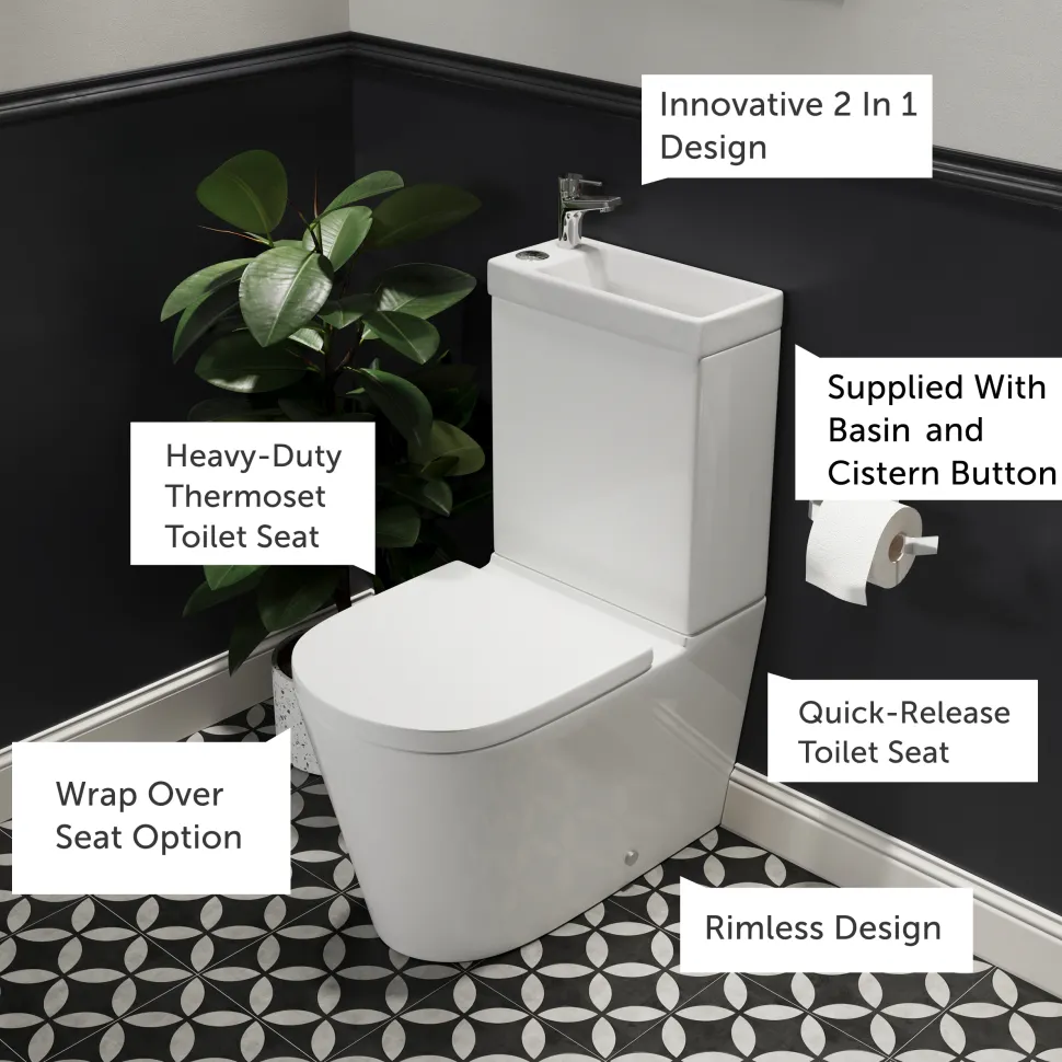Harbour Clarity 2 in 1 Wash Basin & Close Coupled Closed Back Toilet with Soft Close Seat