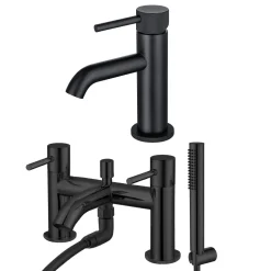 Harbour Clarity Knurled Basin Mixer Tap & Waste and Bath Shower Mixer Tap with Shower Kit