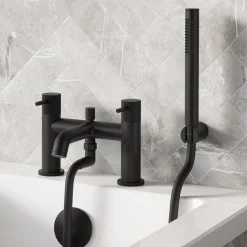 Harbour Clarity Knurled Basin Mixer Tap & Waste and Bath Shower Mixer Tap with Shower Kit