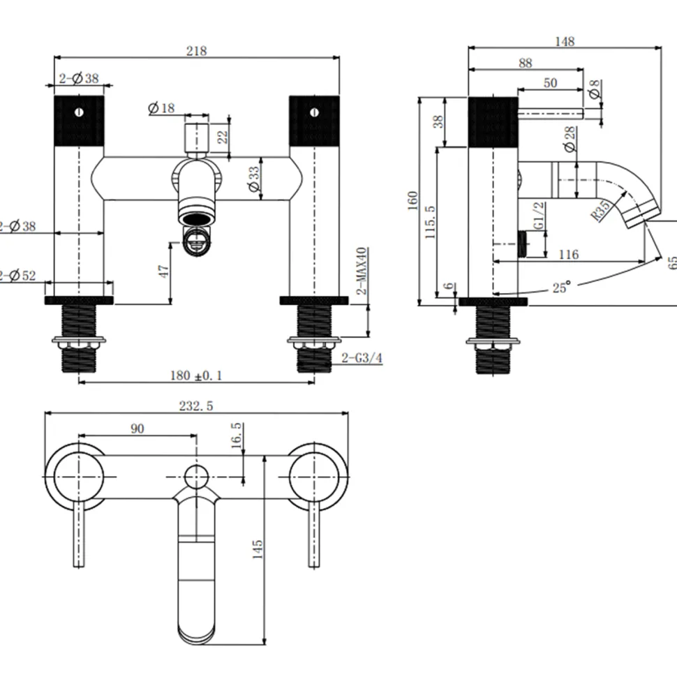 Harbour Clarity Knurled Bath Shower Mixer Tap & Shower Kit