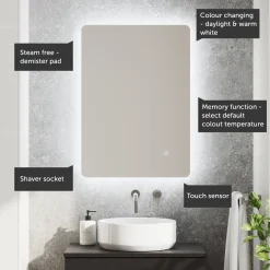 Harbour Clarity LED Bathroom Mirror with Demister Pad & Colour Change LEDs - 500 x 700mm