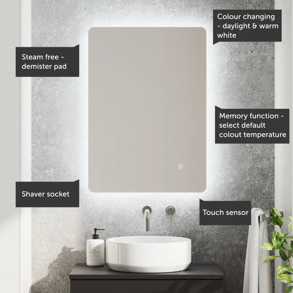 Harbour Clarity LED Bathroom Mirror with Demister Pad & Colour Change LEDs - 500 x 700mm