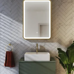 Harbour Clarity LED Illuminated Brushed Brass Framed Mirror with Demister Pad - 500 x 700mm