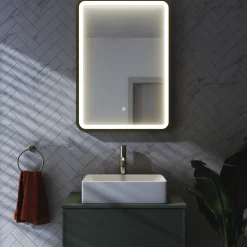 Harbour Clarity LED Illuminated Brushed Brass Framed Mirror with Demister Pad - 500 x 700mm