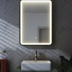 Harbour Clarity LED Illuminated Brushed Brass Framed Mirror with Demister Pad - 500 x 700mm