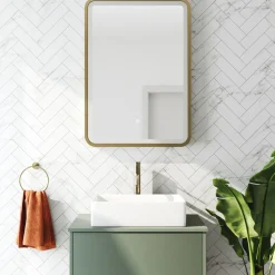 Harbour Clarity LED Illuminated Brushed Brass Framed Mirror with Demister Pad - 500 x 700mm