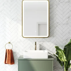 Harbour Clarity LED Illuminated Brushed Brass Framed Mirror with Demister Pad - 500 x 700mm