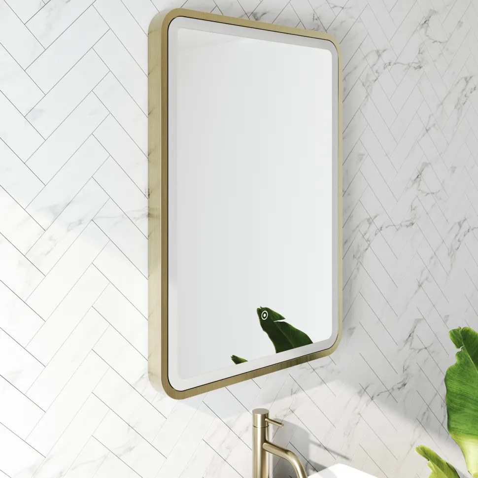 Harbour Clarity LED Illuminated Brushed Brass Framed Mirror with Demister Pad - 500 x 700mm