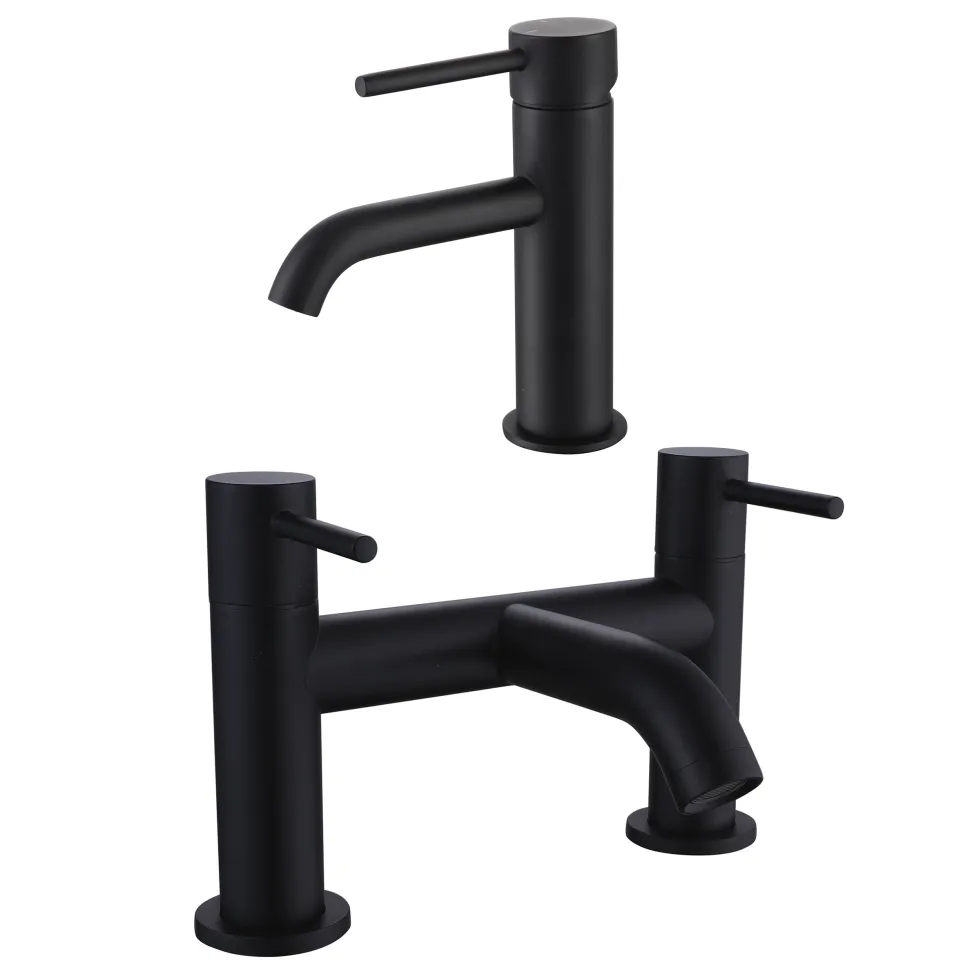Harbour Clarity Matt Black Basin Mixer Tap and Deck Mounted Bath Mixer Tap