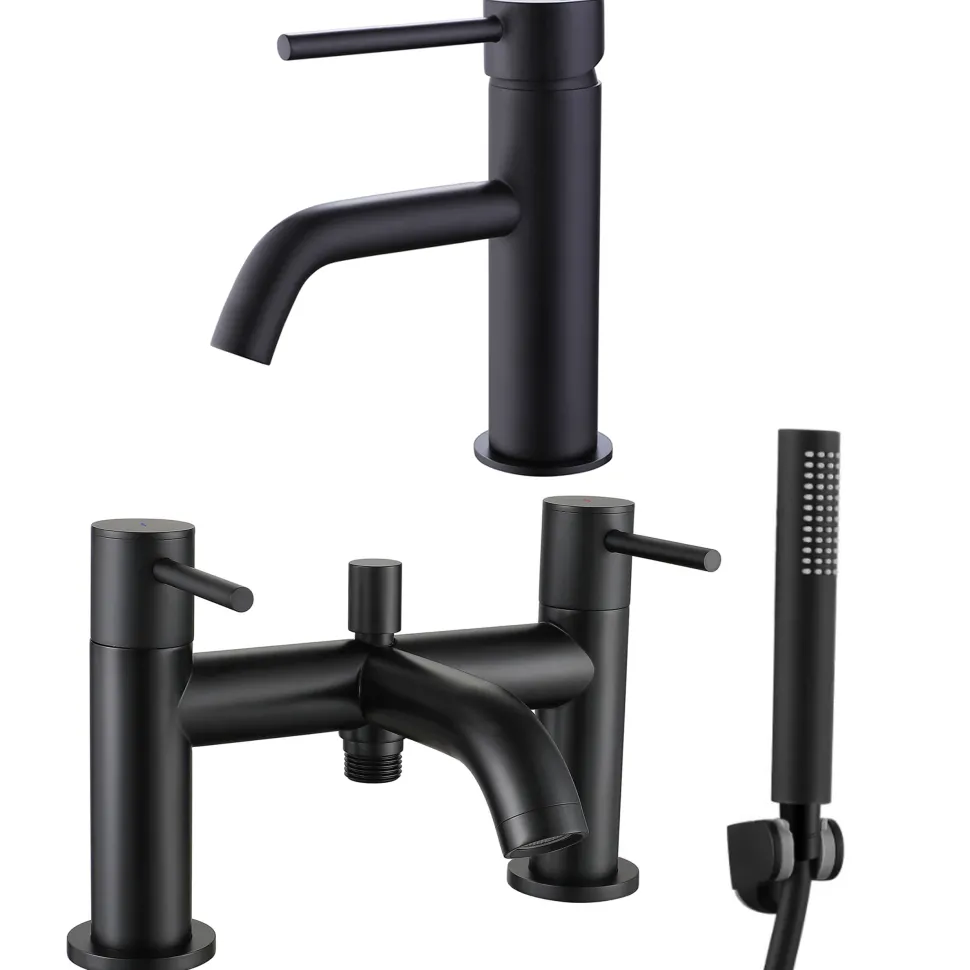 Harbour Clarity Matt Black Basin Mixer Tap and Bath Shower Mixer Tap with Shower Kit