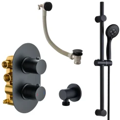 Harbour Clarity Matt Black Concealed Shower Valve, Shower Rail Kit & Overflow Bath Filler
