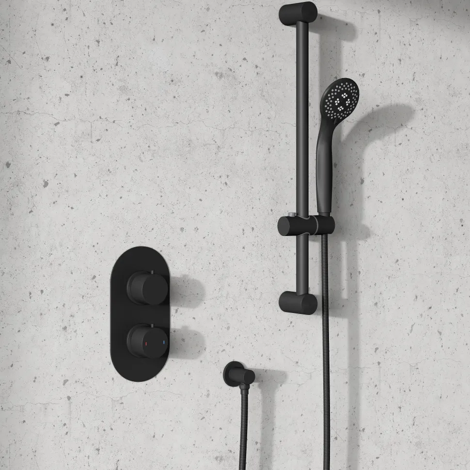 Harbour Clarity Matt Black Concealed Shower Valve & Slide Rail Shower Kit