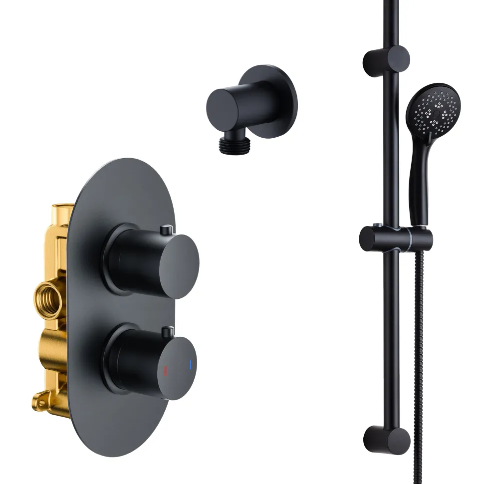 Harbour Clarity Matt Black Concealed Shower Valve & Slide Rail Shower Kit