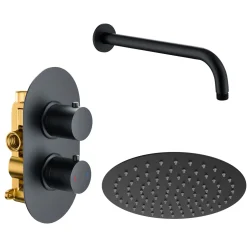 Harbour Clarity Matt Black Concealed Shower Valve & Wall Mounted Fixed Shower Head