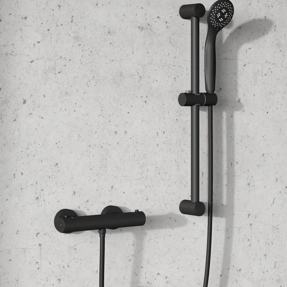 Harbour Clarity Matt Black Exposed Thermostatic Bar Shower Valve and Shower Rail Kit