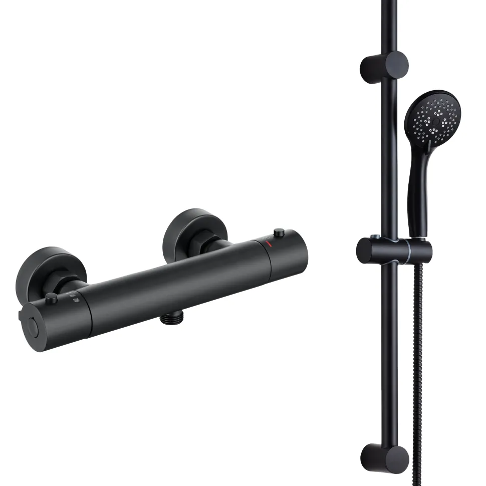 Harbour Clarity Matt Black Exposed Thermostatic Bar Shower Valve and Shower Rail Kit