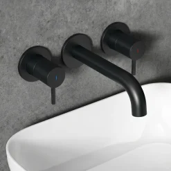 Harbour Clarity Matt Black 3 Hole Wall Mounted Basin Tap with Easy Plumb Installation Kit