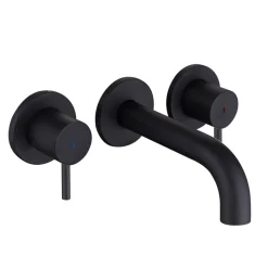 Harbour Clarity Matt Black 3 Hole Wall Mounted Basin Tap with Easy Plumb Installation Kit