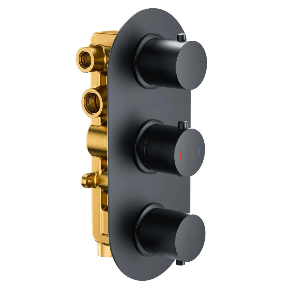 Harbour Clarity Matt Black Shower Package with 3 Outlet Valve, Fixed Head & Arm, Wall Shower Kit & Overflow Bath Filler