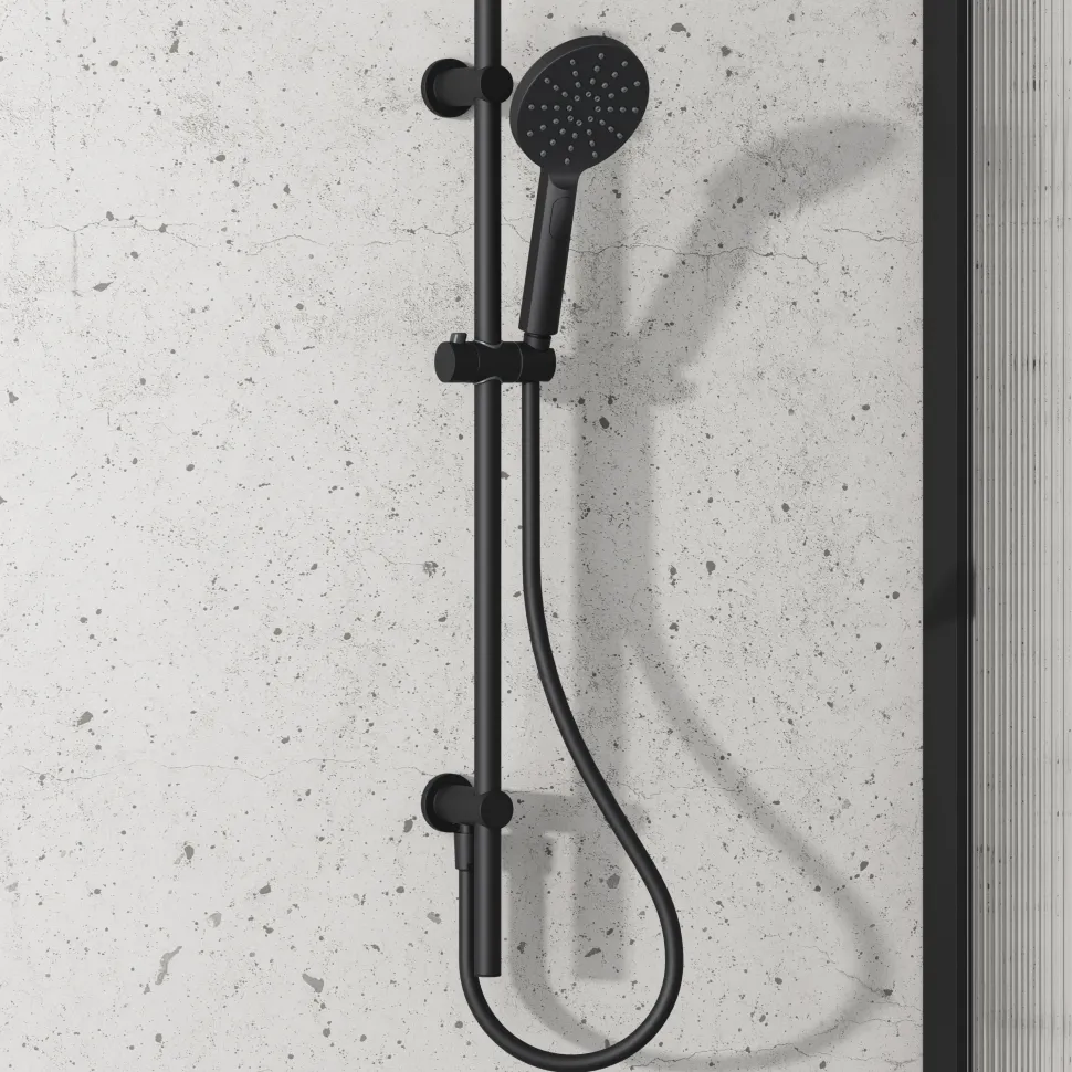Harbour Clarity Matt Black Slide Rail Kit with 3 Mode Handset & Integrated Elbow