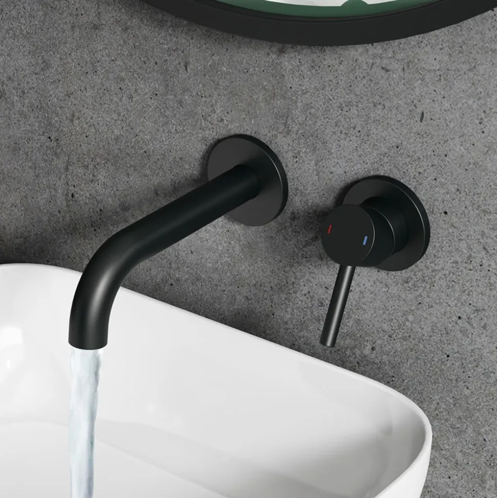 Harbour Clarity Matt Black Wall Mounted Basin Tap with Easy Plumb Installation Kit