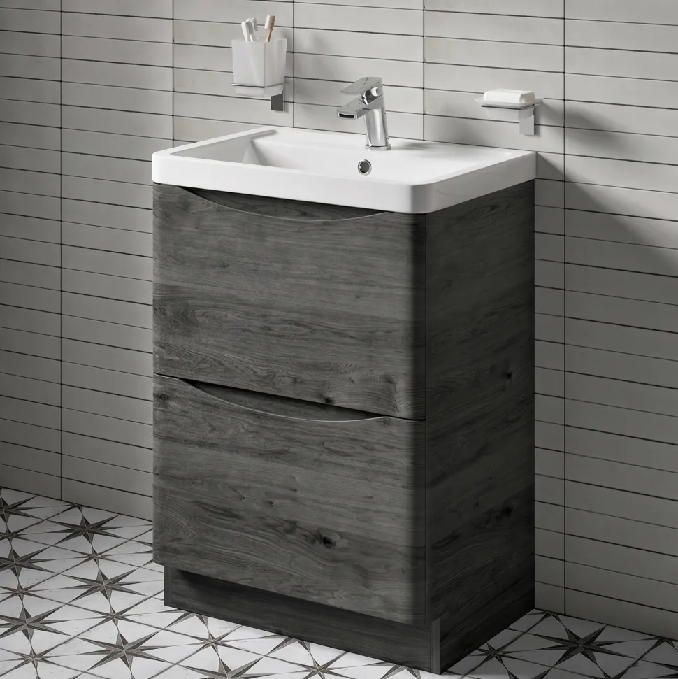 Harbour Clarity 600mm Floorstanding Graphite Oak Vanity Unit & Basin