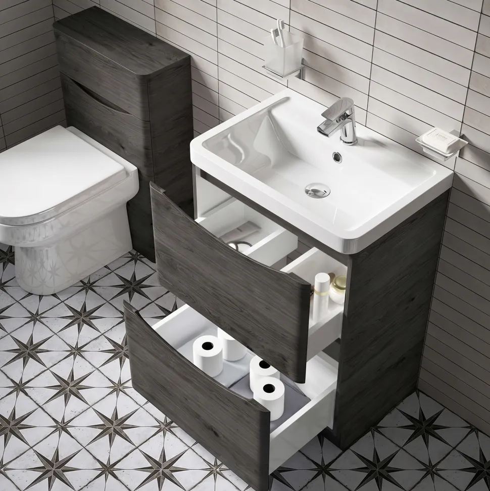 Harbour Clarity 600mm Floorstanding Graphite Oak Vanity Unit & Basin