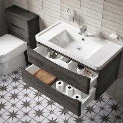 Harbour Clarity 900mm Wall Mounted Graphite Oak Vanity Unit & Basin