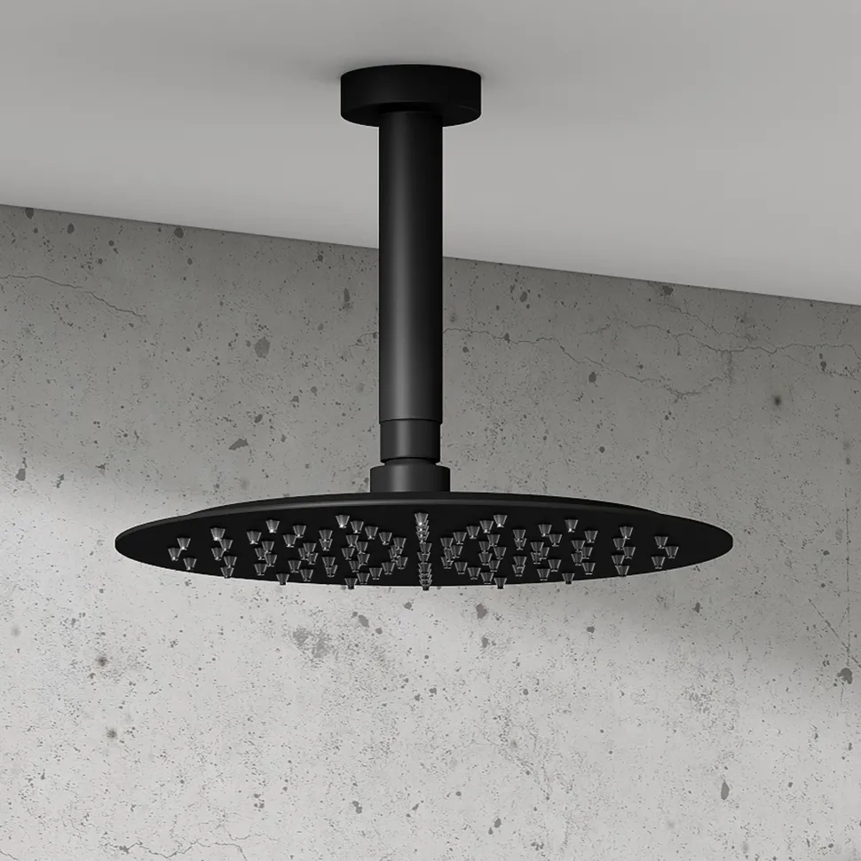 Harbour Clarity Round Shower Head with Ceiling Arm - Matt Black