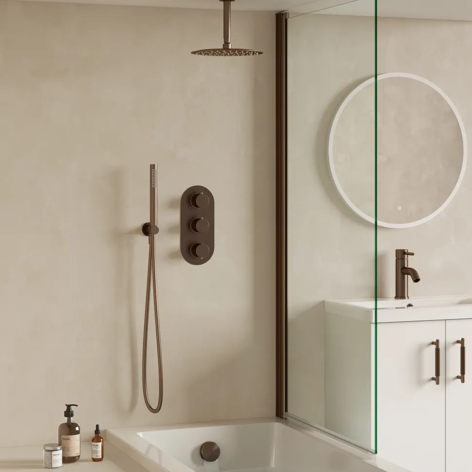 Harbour Clarity Shower Package with 3 Outlet Valve, Fixed Head & Ceiling Arm, Wall Shower Kit and Overflow Bath Filler