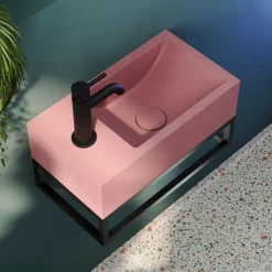 Harbour Concrete 400mm Cloakroom Wall Hung Pink Basin & Frame