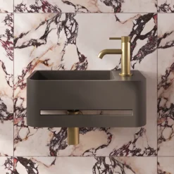 Harbour Concrete 430mm Cloakroom Wall Hung Curved Basin - Anthracite Grey