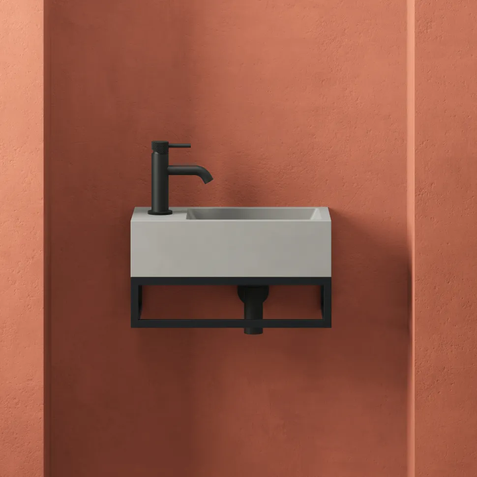 Harbour Concrete 400mm Cloakroom Wall Hung Concrete Grey Basin & Frame
