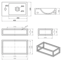 Harbour Concrete 400mm Cloakroom Wall Hung Concrete Grey Basin & Frame
