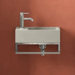 Harbour Concrete 400mm Cloakroom Wall Hung Concrete Grey Basin & Frame