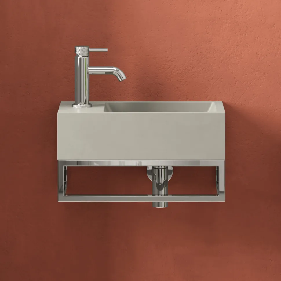 Harbour Concrete 400mm Cloakroom Wall Hung Concrete Grey Basin & Frame