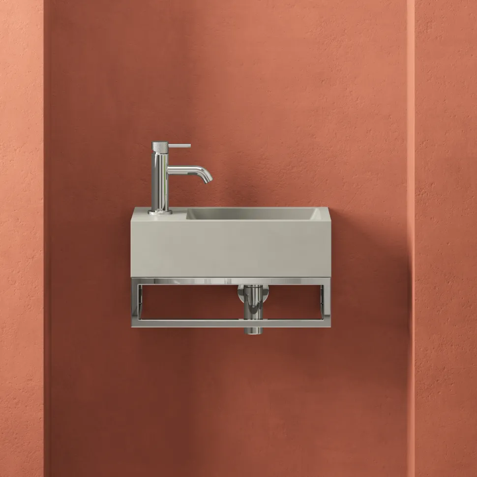 Harbour Concrete 400mm Cloakroom Wall Hung Concrete Grey Basin & Frame