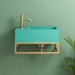 Harbour Concrete 400mm Cloakroom Wall Hung Green Basin & Frame