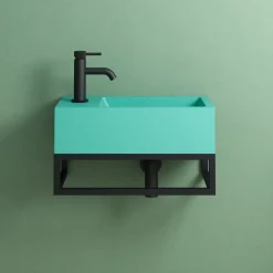 Harbour Concrete 400mm Cloakroom Wall Hung Green Basin & Frame