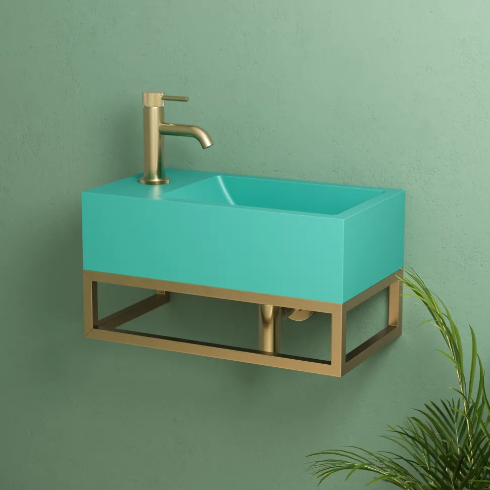 Harbour Concrete 400mm Cloakroom Wall Hung Green Basin & Frame