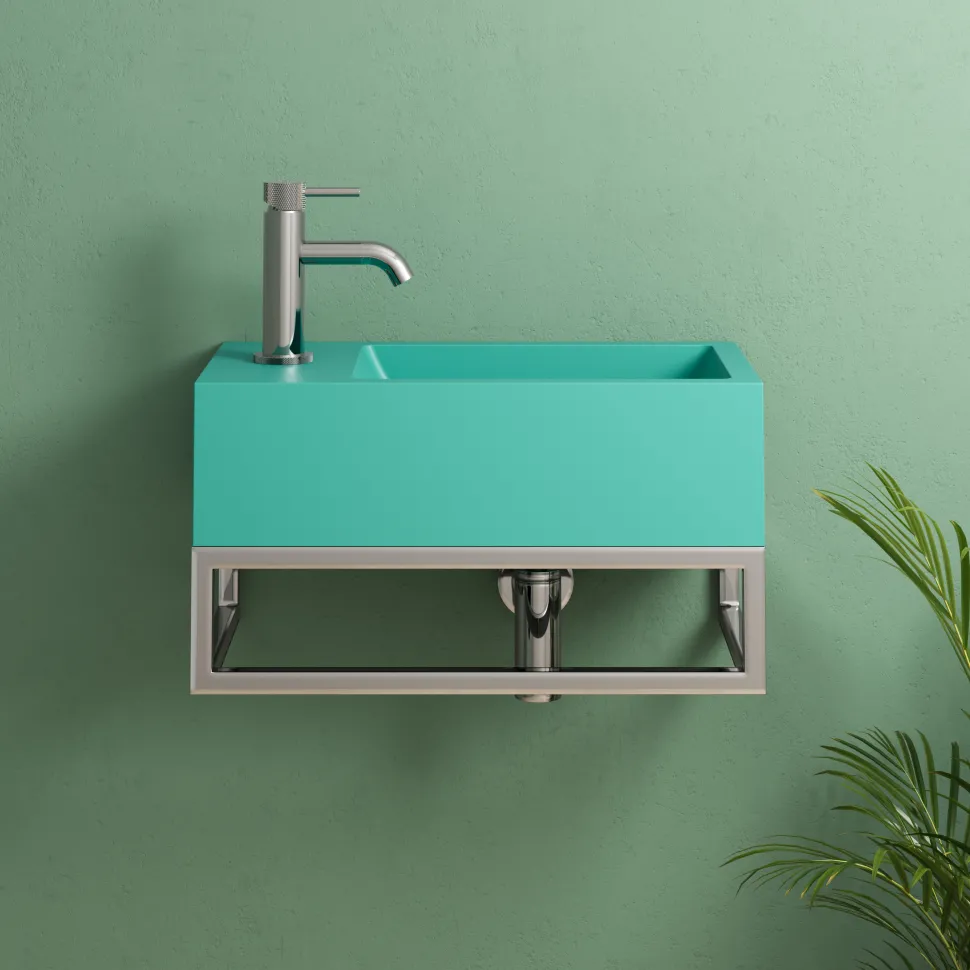 Harbour Concrete 400mm Cloakroom Wall Hung Green Basin & Frame