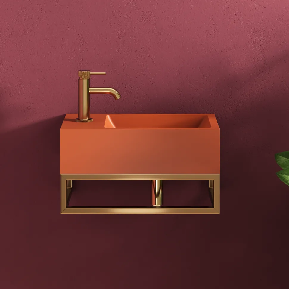 Harbour Concrete 400mm Cloakroom Wall Hung Red Basin & Frame