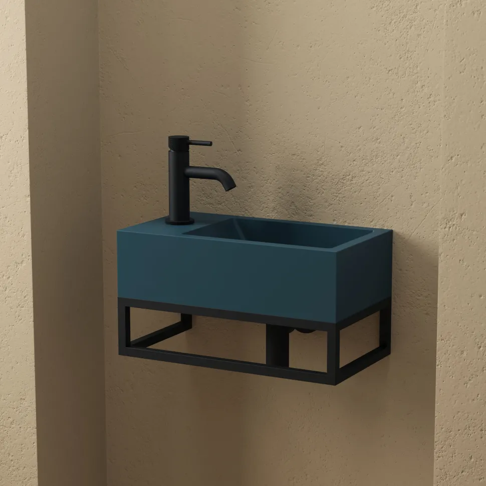 Harbour Concrete 400mm Cloakroom Wall Hung Teal Basin & Frame