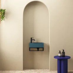 Harbour Concrete 400mm Cloakroom Wall Hung Teal Basin & Frame