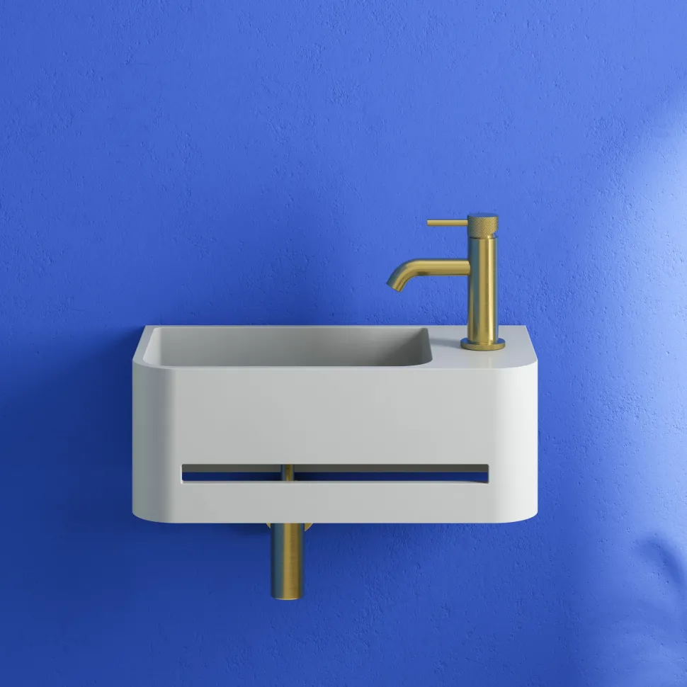 Harbour Concrete 430mm Cloakroom Wall Hung Curved Basin - Concrete Grey