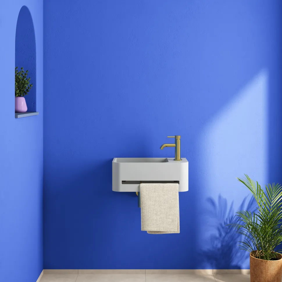 Harbour Concrete 430mm Cloakroom Wall Hung Curved Basin - Concrete Grey