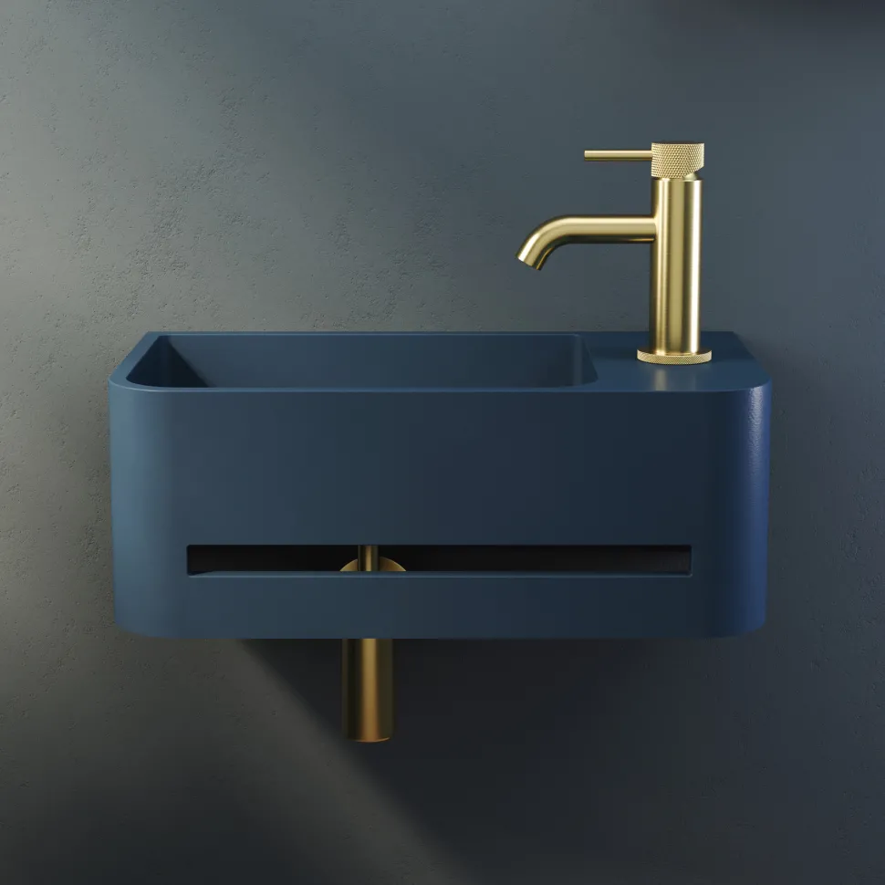 Harbour Concrete 430mm Cloakroom Wall Hung Curved Basin - Navy Blue