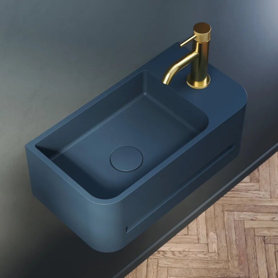 Harbour Concrete 430mm Cloakroom Wall Hung Curved Basin - Navy Blue