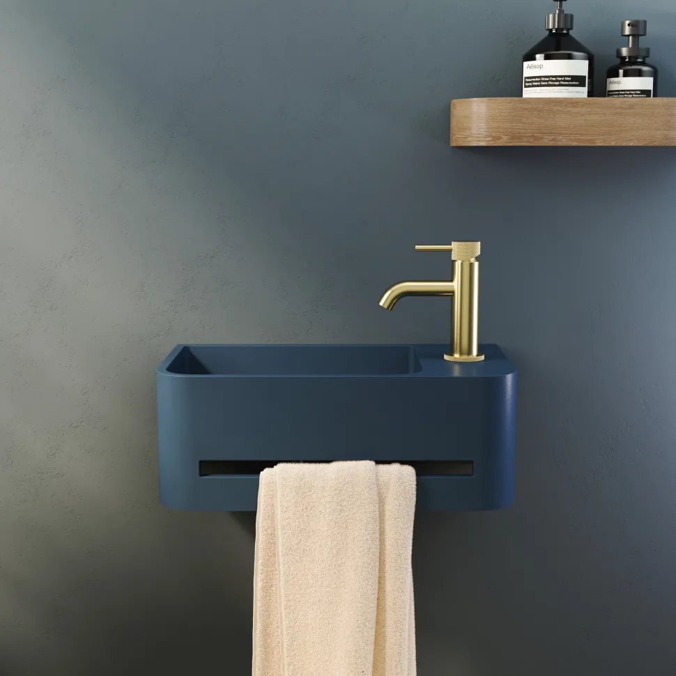Harbour Concrete 430mm Cloakroom Wall Hung Curved Basin - Navy Blue